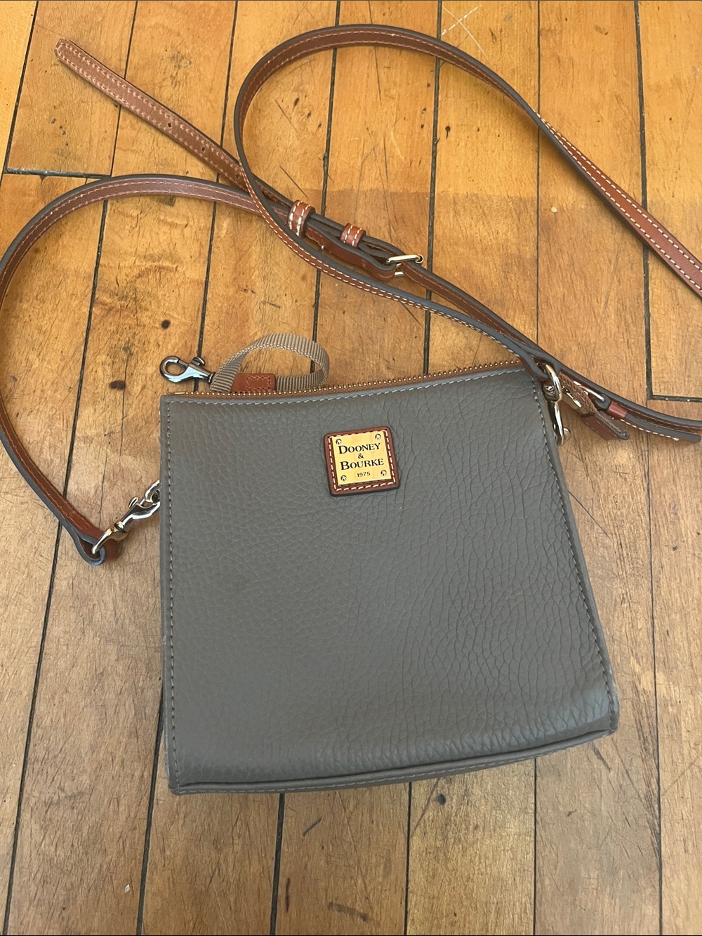 Dooney & Bourke Gray Pebble Janine Leather Crossbody with Brown Strap